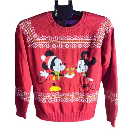 Disney Mickey Mouse Minnie Red Christmas Mistletoe Sweater Size Medium Women's M - Picture 8 of 8